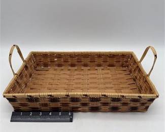 Lot 0249: Handwoven Bamboo & Rattan Twin-Handled Serving Tray (photo 3)