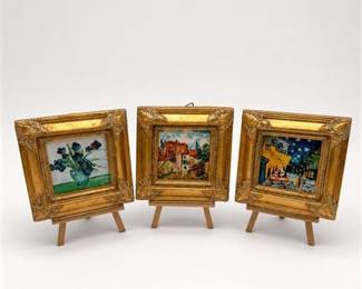 Lot 791: Miniature Hand-Painted Van Gogh Reproductions, Set of 3 — current bid $17