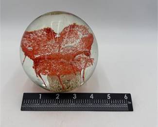 Lot 0338: Art Glass Controlled-Bubble Paperweight, Red Coral (photo 4)