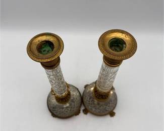 Lot 0499: Pair French Empire Cut Crystal & Ormolu Candlesticks (photo 5)