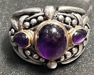 Lot 825: BJC Sterling Silver & 18K Gold Three-Stone Ring (photo 3)