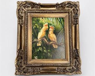 Lot 924: Oil on Canvas, Two Crested Cockatoos, Ornate Giltwood Frame — current bid $7