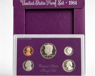 Lot 827: 1984 United States Mint Proof Set, Five Coins — current bid $8