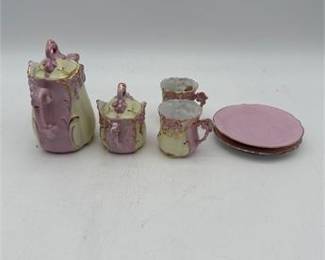 Lot 0319: Miniature Porcelain Doll's Tea Set, Pink & Gilt, 10 Pcs (photo 2)