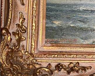 Lot 796: Marine Oil on Canvas, Clipper Ship at Sea, Giltwood Frame (photo 3)