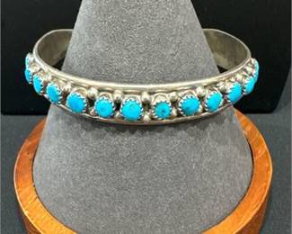 Lot 655: Sterling Silver & Turquoise Row Cuff Bracelet (photo 4)