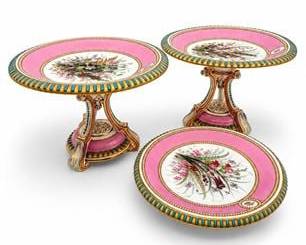 Lot 0313: Victorian Pink-Ground Jewelled Porcelain Comports, Ptn 4343 — current bid $5
