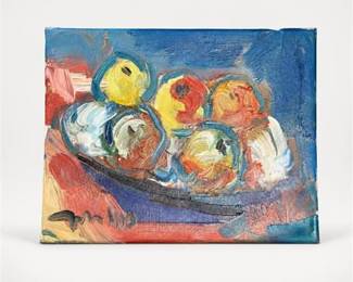Lot 929: Original Oil on Canvas Still Life, "Apples," 10 × 8 in. — current bid $5