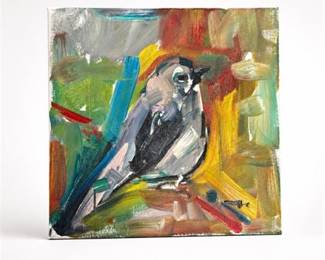 Lot 927: Jose Trujillo "The Songbird" Expressionist Oil/Acrylic — current bid $7