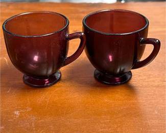 Lot 680: Pair of Amethyst Pressed Glass Cups and Saucers (photo 6)