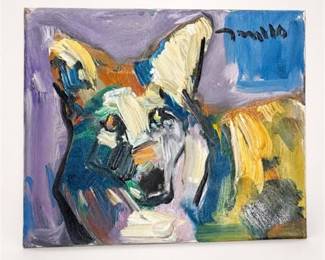 Lot 8: Jose Trujillo Oil on Canvas "The Wolf," 8 × 10 in — current bid $7