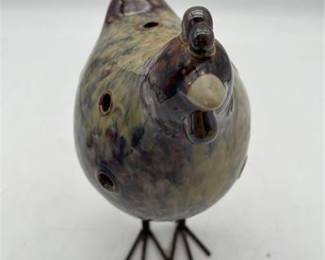 Lot 833: Glazed Stoneware Hen Figurine on Twisted Iron Legs (photo 3)