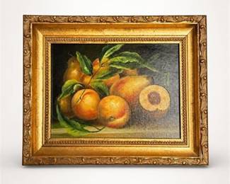 Lot 12: Unsigned Still Life Oil on Canvas, Giltwood Frame — current bid $11