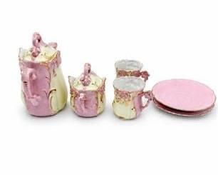 Lot 0319: Miniature Porcelain Doll's Tea Set, Pink & Gilt, 10 Pcs — current bid $7