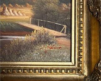Lot 15: Signed Oil on Canvas Pastoral Landscape in Giltwood Frame (photo 3)