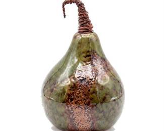 Lot 0198: Ceramic Pear Figurine, Mottled Glaze, Copper Wire Stem (photo 2)