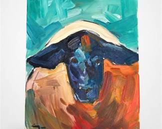 Lot 5: Jose Trujillo "Lost Little Lamb" Oil on Canvas, 11×14 in — current bid $19