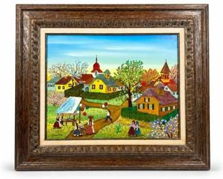 Lot 0953: Kowalski Oil on Canvas, East European Village Scene — current bid $7