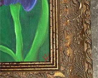 Lot 795: Iris Still-Life Oil on Canvas, Indistinct Monogram (photo 3)