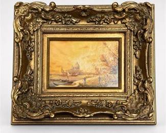 Lot 920: Venetian Veduta Oil on Board, Santa Maria della Salute — current bid $20