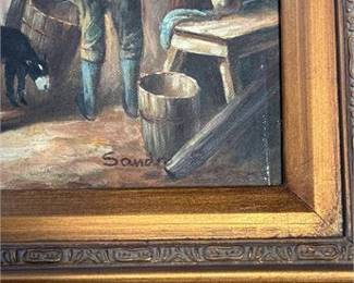 Lot 23: Oil on Canvas, Stable Courtyard with Horses and Figures (photo 2)