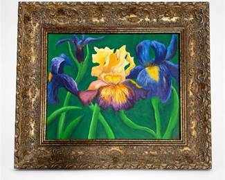 Lot 795: Iris Still-Life Oil on Canvas, Indistinct Monogram — current bid $6