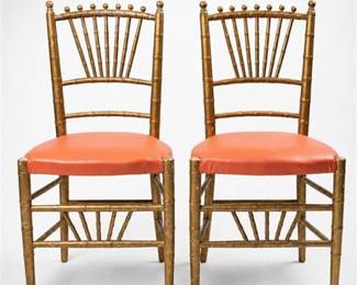 Lot 0159: Pair of Giltwood Faux-Bamboo Side Chairs — current bid $5