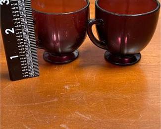 Lot 680: Pair of Amethyst Pressed Glass Cups and Saucers (photo 5)