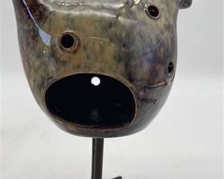 Lot 833: Glazed Stoneware Hen Figurine on Twisted Iron Legs (photo 5)