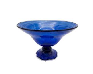 Lot 0309: Hand-Blown Cobalt Blue Art Glass Footed Compote (photo 2)