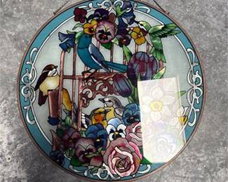 Lot 781: Hand-Painted Glass Suncatcher Panel, Art Nouveau Birds (photo 2)