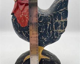 Lot 831: Hand-Carved Painted Wood Folk Art Rooster Figure (photo 4)