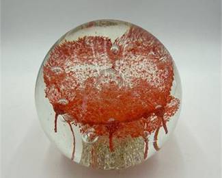 Lot 0338: Art Glass Controlled-Bubble Paperweight, Red Coral (photo 2)