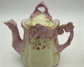 Lot 0319: Miniature Porcelain Doll's Tea Set, Pink & Gilt, 10 Pcs (photo 3)