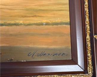 Lot 914: Oil on Canvas Sunset Coastal Seascape, Giltwood Frame (photo 3)