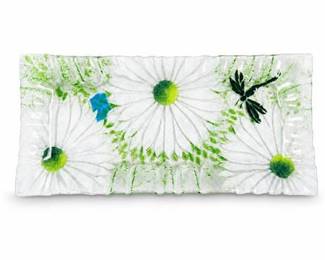 Lot 788: Fused Studio Glass Tray, Daisy & Dragonfly Motif — current bid $7