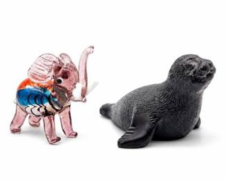 Lot 0208: Canadian Composite Seal & Lampwork Glass Elephant, 2 Pcs — current bid $5