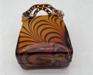 Lot 849: Hand-Blown Art Glass Purse Vase, Pulled-Feather Amber (photo 2)