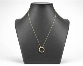 Lot 495: Gold-Tone Open-Circle Pendant Necklace with Accent Stones — current bid $5