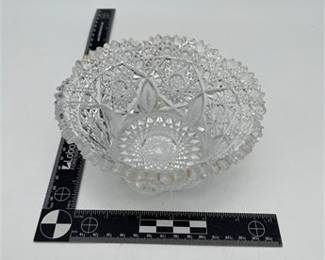 Lot 0024: Cut Glass Bowl, Hobstars & Sawtooth Rim, Unmarked (photo 5)