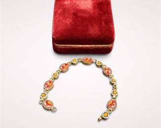 Lot 960: Italian Glass Micromosaic Floral Link Bracelet, Gilt Metal — current bid $11