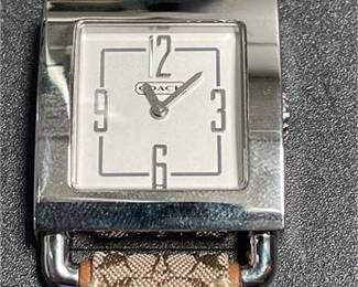Lot 955: Coach Women's Square Stainless Steel Watch with Canvas Strap (photo 4)
