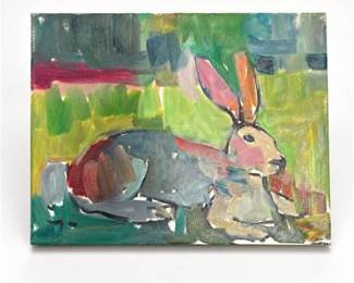Lot 7: Jose Trujillo "The Bunny" Oil on Canvas, 12 × 16 in — current bid $6