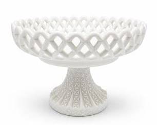 Lot 0301: American Milk Glass Open Lace-Edge Compote, Doric Style — current bid $7