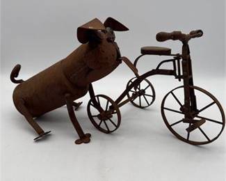 Lot 0236: Decorative Folk-Art Rusted Metal Dog and Tricycle Sculptures (photo 4)
