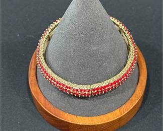 Lot 659: Pair of Gold-Tone Bracelets: Braided Mesh & Red Rhinestone (photo 8)