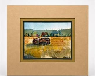Lot 790: Watercolor Landscape, Vintage Tractor "Rusty," Signed Dorsie — current bid $5