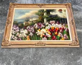 Lot 916: Oil on Canvas Impressionist Iris Garden, Signed "C. Roman" (photo 3)