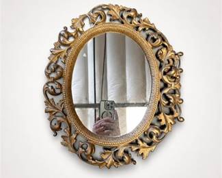 Lot 19: Gilt Cast-Metal Rococo Revival Oval Wall Mirror — current bid $11