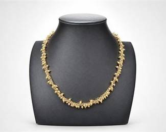 Lot 498: Gold-Tone Clustered Fringe Bead Necklace — current bid $5